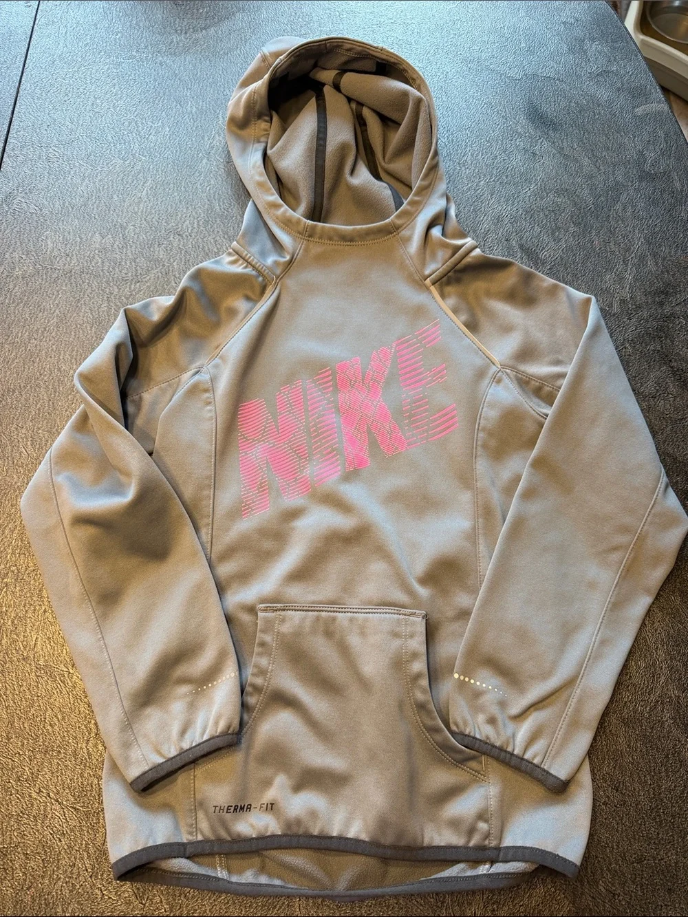Nike Kids Gray Hoodie with Pink Logo size Small